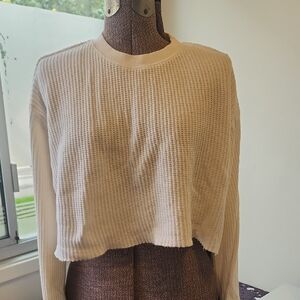 Brandy Melville Cream Waffle Knit Cropped Waffle Top
